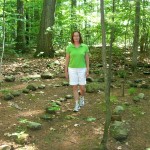 Cheryl walking labyrinth in the woods of Rolling Ridge Retreat Center in No. Andover, MA on solstice day, 2011